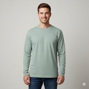 Carhartt Long Sleeve T-shirt Mens Blue/Green Large Crew Neck Logo Sleeve Work